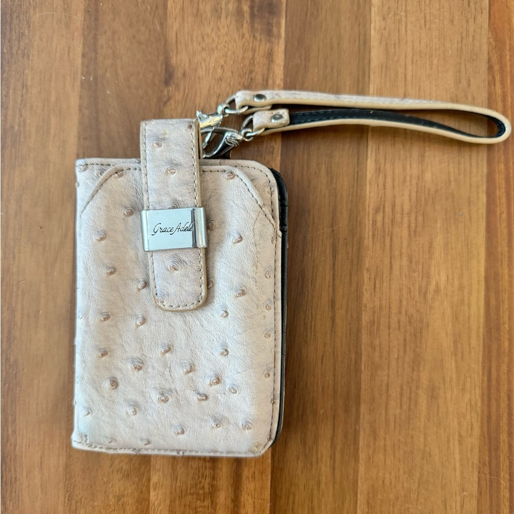 Grace Adele Ostrich Faux Leather Wallet Wristlet